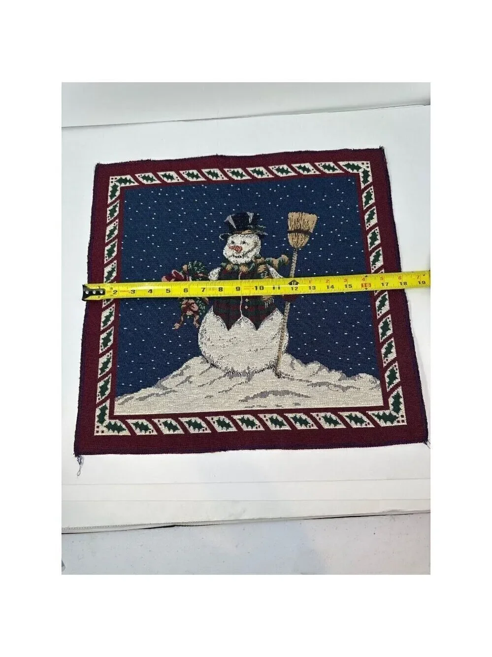 Vintage Snowman Tapestry Pillow Panel 18in Holiday Christmas Decor Winter Blue